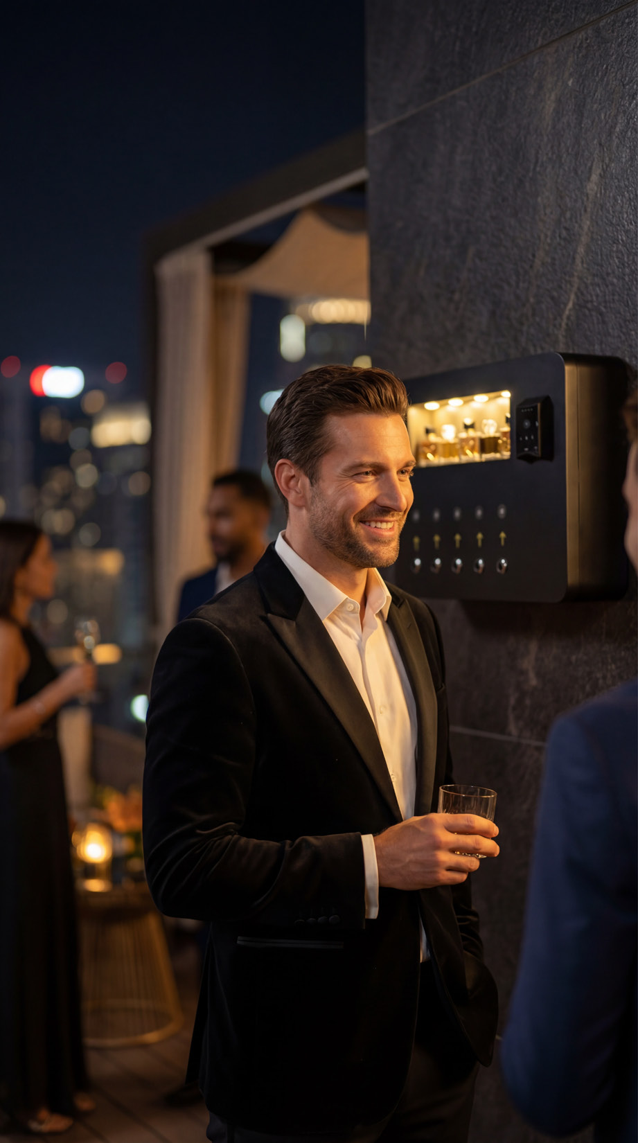 Guest selecting a fragrance from the touchscreen